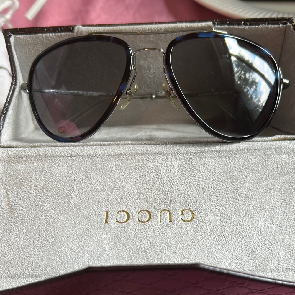 Gucci Black Aviator Sunglasses with Double Bridge